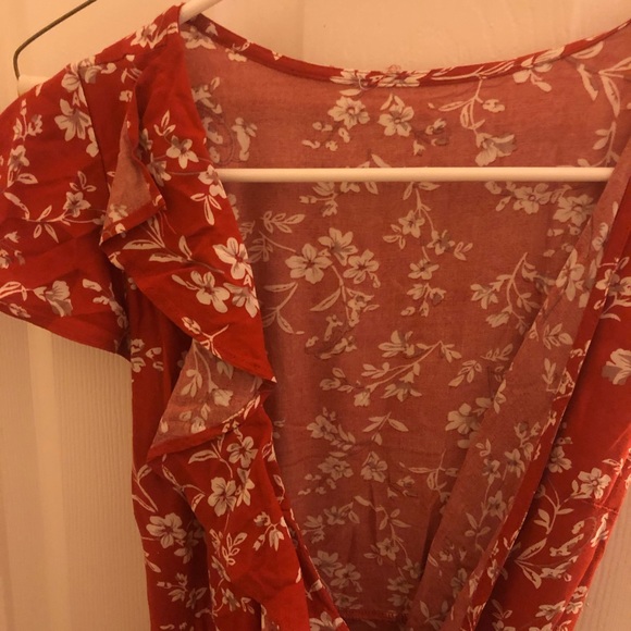 Zaful Red Orange Floral Wrap Mini Dress - Picture 4 of 4